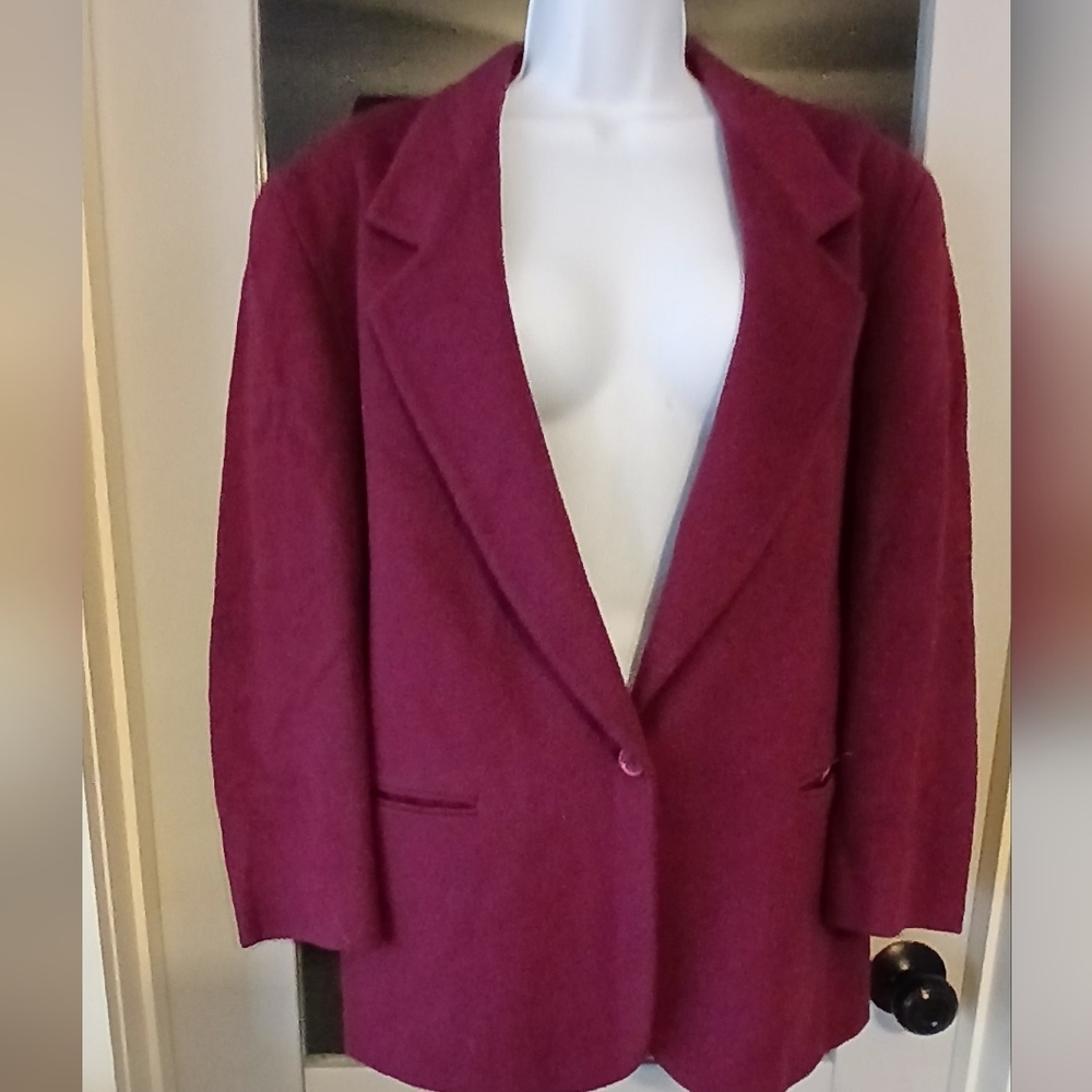 L.L. Bean Women's Burgundy Blazer Wool/Cashmere One Button Sz 12P
